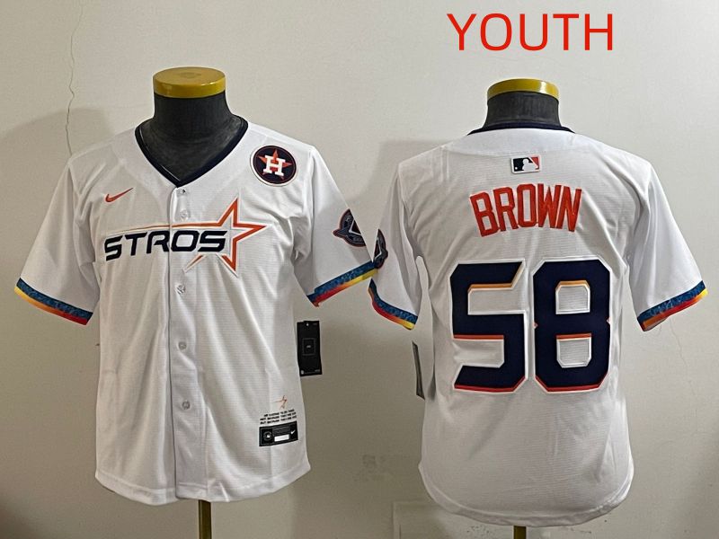 Youth Houston Astros #58 Brown White Fourth generation Joint Name 2025 Nike MLB Jersey style 3->youth mlb jersey->Youth Jersey
